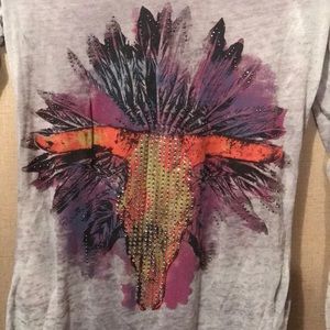 Rhinestone Longhorn Long Sleeve Burnout Shirt